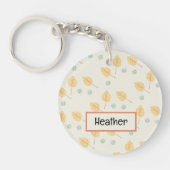 Porte-clés Nom personnalisé orange feuille tropicale crème (Devant)