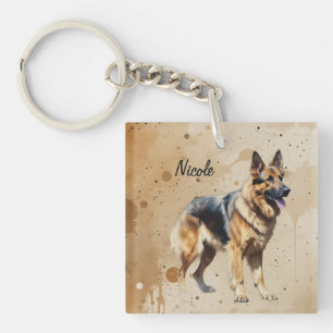 Porte-clés Nom personnalisé ou texte Berger allemand animal d