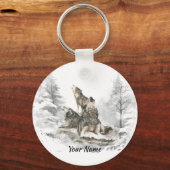 Porte-clés Nom personnalisé ou texte Wolf Friends Howling (Verso)