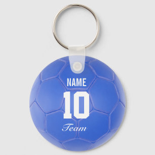 Porte-clés Nom personnalisé par ballon de football bleu