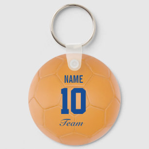 Porte-clés Nom personnalisé par ballon de football bleu