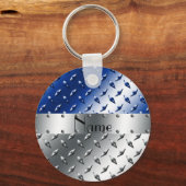 Porte-clés Nom personnalisé plaque en acier diamant bleu arge (Recto)