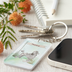 Porte-clés Nom personnalisé Poodé gris chien animal