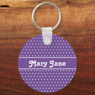 Porte-clés Nom personnalisé Pot Polka violet