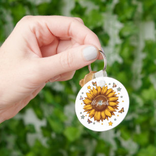 Porte-clés Nom personnalisé pour fille rétro cadeau tournesol