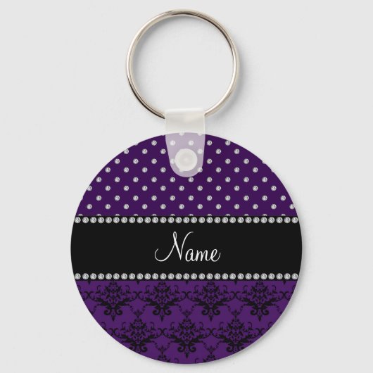 Porte-clés Nom personnalisé pourpre damassé pourpre diamants (Recto)
