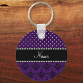 Porte-clés Nom personnalisé pourpre damassé pourpre diamants (Recto)