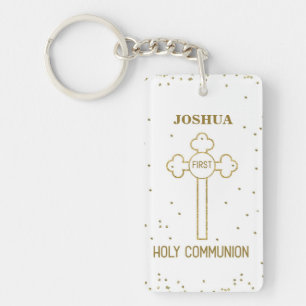 Porte-clés Nom personnalisé Première Sainte Communion Croix d