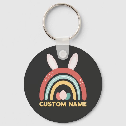 Porte-clés Nom Personnalisé Rainbow Oeuf Bunny Oreille Mignon (Recto)