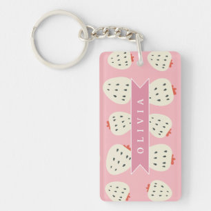 Porte-clés Nom personnalisé rose fraise mignon féminin