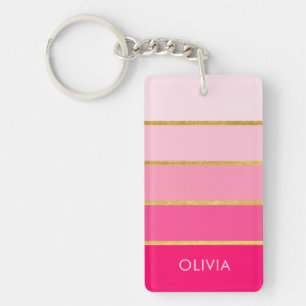 Porte-clés Nom personnalisé rose vif et or