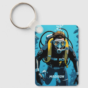 Porte-clés Nom personnalisé Scuba Diver