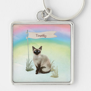 Porte-clés Nom personnalisé Siamese Chat Pet