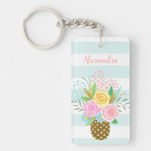 Porte-clés Nom personnalisé Souhaite ananas Rose rose Turquoi