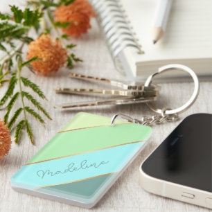 Porte-clés Nom personnalisé sur Vert Menthe Turquoise Bleu Ca