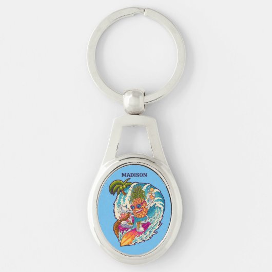 Porte-clés Nom personnalisé Surfing Pineapple (Devant)
