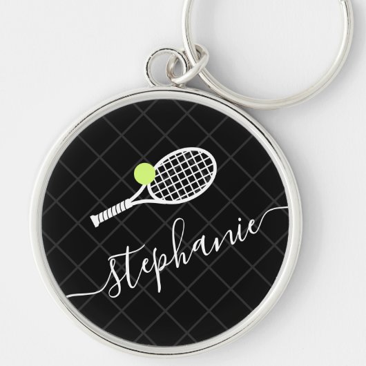 Porte-clés Nom personnalisé Tennis Ball Racket Monogramme (Devant)