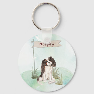 Porte-clés Nom personnalisé Tri Color King Charles Spaniel