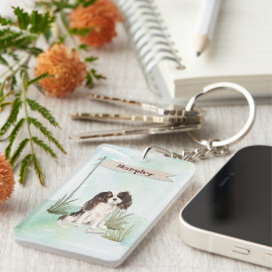 Porte-clés Nom personnalisé Tri Color King Charles Spaniel