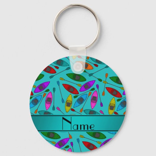 Porte-clés Nom personnalisé turquoise arc-en-ciel kayaks (Recto)