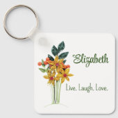 Porte-clés Nom personnel, Devis, Fleurs moulées en papier, Mé (Recto)