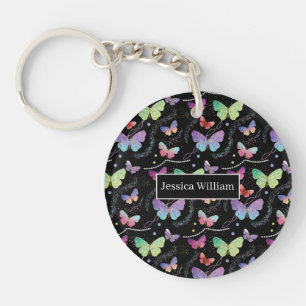 Porte-clés Nom personnel Elégant Purple Bright Butterflies Ke