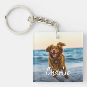 Porte-clés Nom photo de chien personnalisé