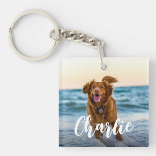 Porte-clés Nom photo du chien chic moderne jouant