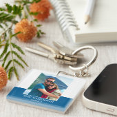 Porte-clés Nom photo personnalisé Bleu moderne (Devant Droit)