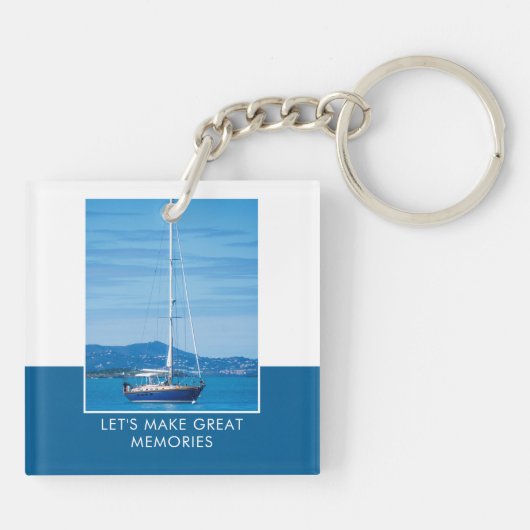 Porte-clés Nom photo personnalisé Bleu moderne (Dos)