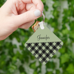 Porte-clés Nom Plaid Buffle Vert Sauge Moderne