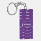 Porte-clés Nom Rétro mignon Polka Dot Royal violet & blanc (Devant gauche)