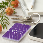 Porte-clés Nom Rétro mignon Polka Dot Royal violet & blanc (Devant droit)