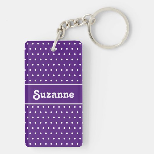 Porte-clés Nom Rétro mignon Polka Dot Royal violet & blanc (Dos)