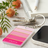 Porte-clés Nom rose et or brillant personnalisé (Devant droit)
