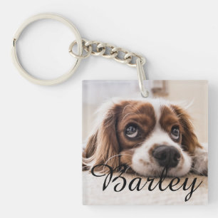 Porte-clés Nom simple moderne élégant chic de chien et photo