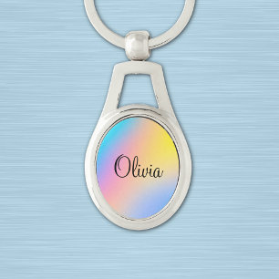Porte-clés Nom sur coloré Rainbow Ombre Imprimer Oval