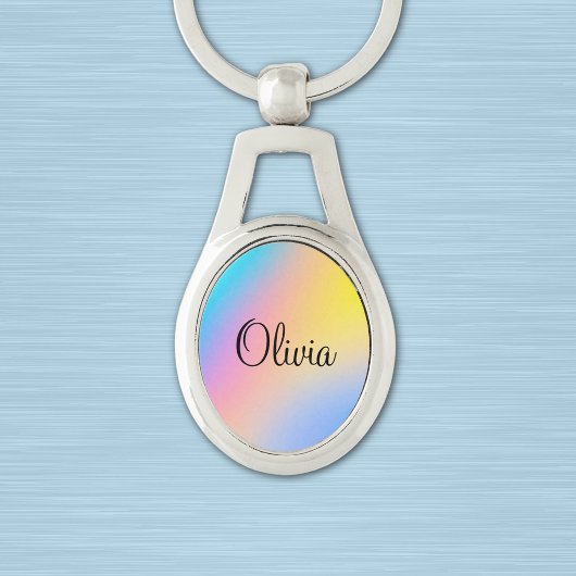 Porte-clés Nom sur coloré Rainbow Ombre Imprimer Oval