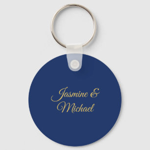 Porte-clés Noms de couple de calligraphie chic adorables bleu