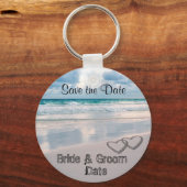 Porte-clés Noms de mariée et de chambre écrits dans le sable (Recto)