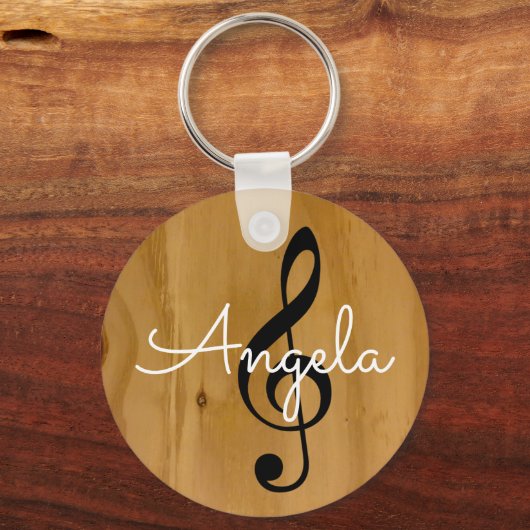 Porte-clés note musicale sur le bois avec nom (Recto)