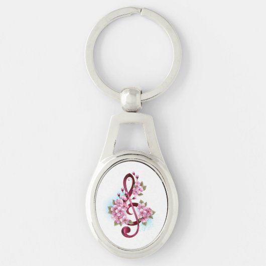 Porte-clés notes de clé de sol musicales avec fleurs de Sakur (Devant)