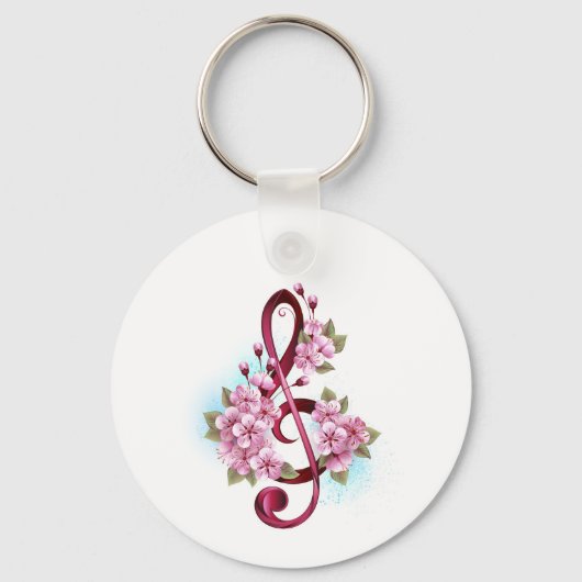Porte-clés Notes de clef musicale en treble avec des fleurs S (Recto)