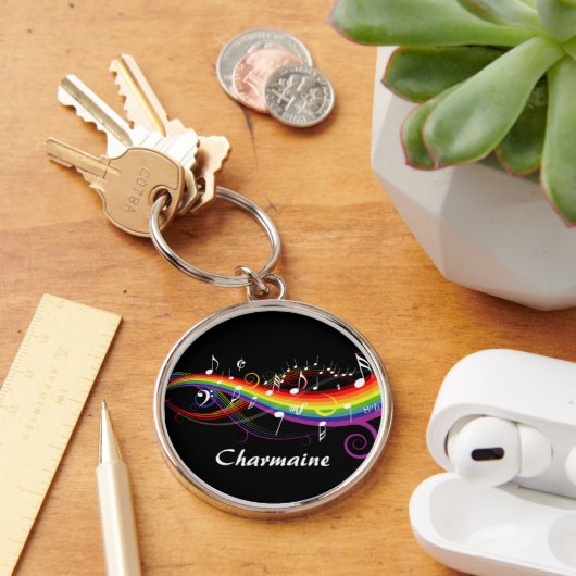 Porte-clés Notes de musique blanc arc-en-ciel personnalisées  (Bureau)