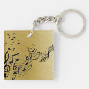 Porte-clés Notes de musique dorées brossées 