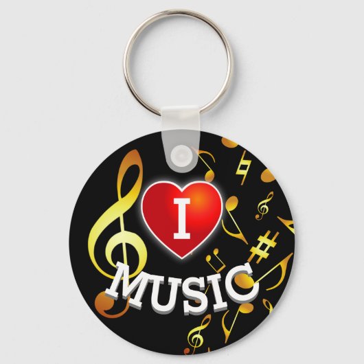Porte-clés (NOTES D'OR) I Love (Heart) Music (Recto)