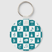 Porte-clés Notes et instruments de musique turquoise et blanc (Verso)