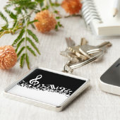 Porte-clés Notes musicales brouillées blanches sur le noir (Côté)