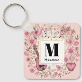 Porte-clés Notes musicales et fleurs Style rétro Monogramme (Recto)