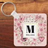 Porte-clés Notes musicales et fleurs Style rétro Monogramme (Recto)